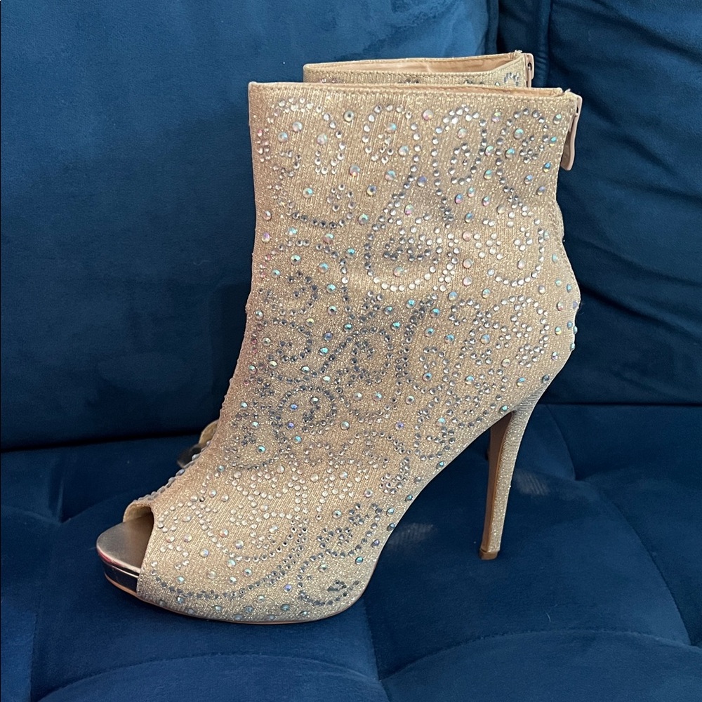 Lauren Lorraine Sparkling Tan Peep-Toe Boots